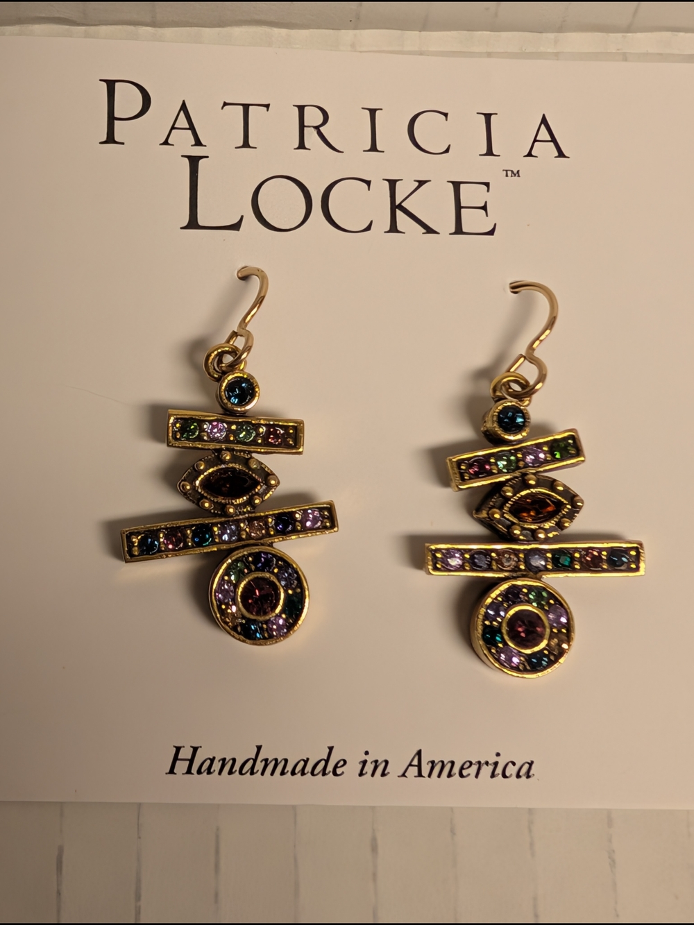 Patricia Locke Gold Multicolor Stone Drop Earrings